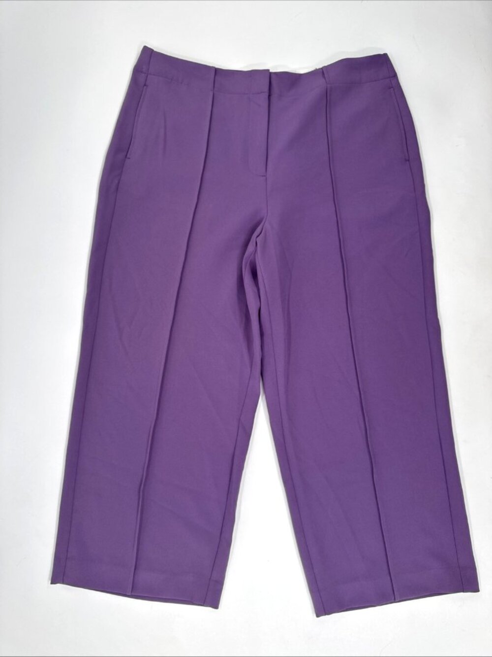 Liz Claiborne Crop Dress Pants Womens 16 Purple Mid Rise Wide Leg Trousers NEW